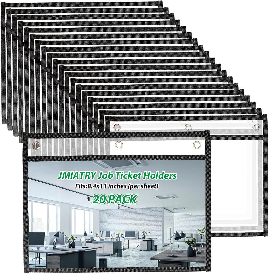 JMIATRY 20PCS Horizontal Job Ticket Holders 8.5x11 Inch Dry Erase Pocket Sleeves Landscape 3 Rings Work Order Plastic Sleeves Job Ticket Holders for Office Business