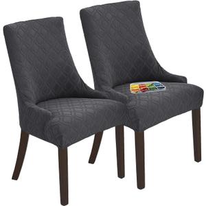 Wingback Dining Chair Covers, Reusable Accent Chair Covers Slipcover with Arms, Remove Washable Dining Chair Protector Covers for Dining Room (Set of 2, Dark Grey)