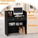Reception Desk with Counter, Modern Black Reception Desk with Drawers, Front Retail Counter for Checkout, Lobby, Beauty Salon, Home Office