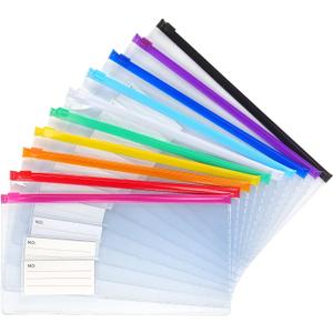 Tamaki 10 Pack Zipper Plastic Envelopes, Small Plastic Envelopes, A6 Size for Pencil Case Bulk, Bill Bag, 10 Colors (9x4.7 Inch)