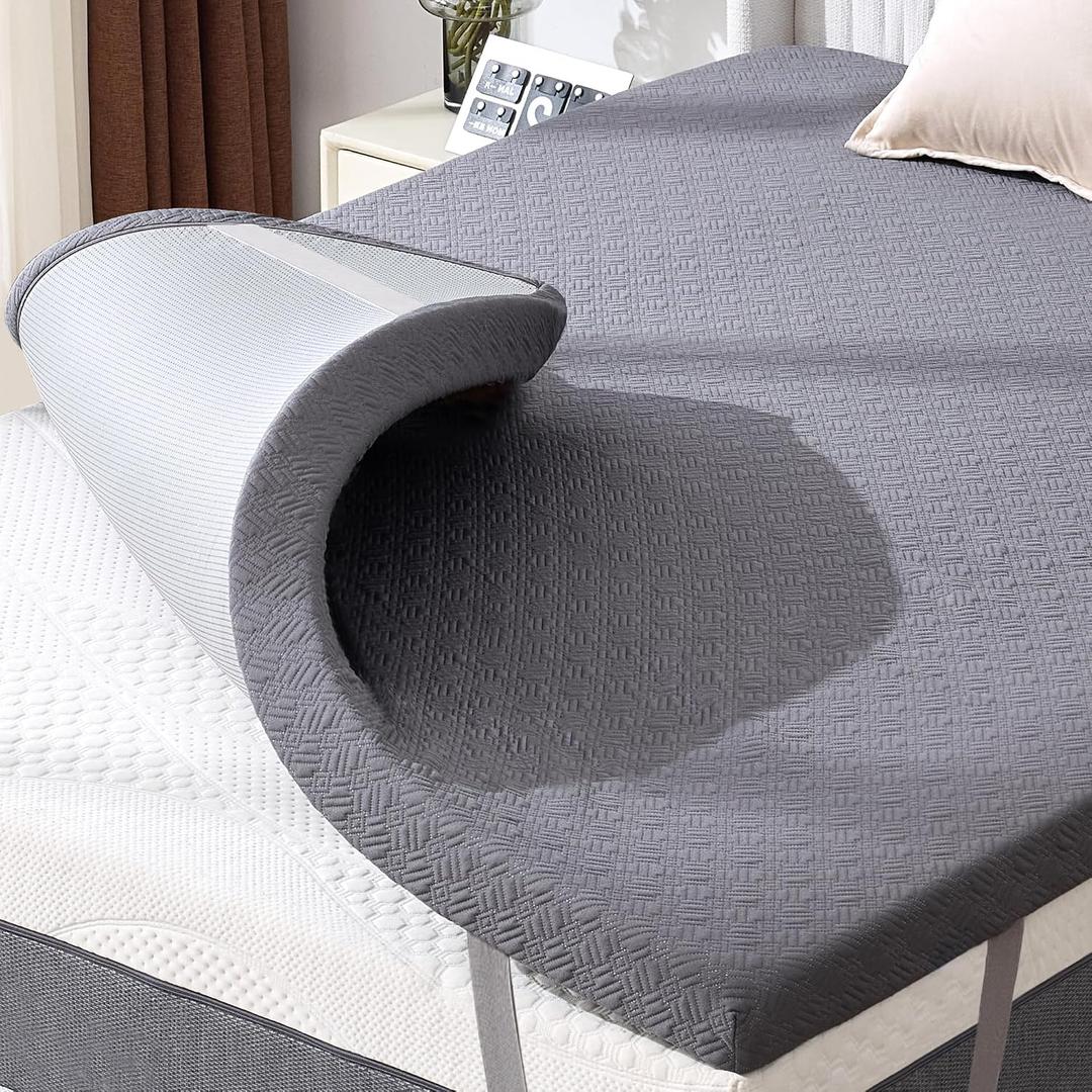 BDEUS 3 Inch Cooling Mattress Topper Twin Size, Soft Memory Foam for Back Pain Relief, Breathable Bed Topper with Dark Grey Cover, CertiPUR-US Certified