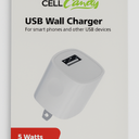 CELL CANDY USB WALL CHARGER 5 WATTS 1 AMP, WHITE 
