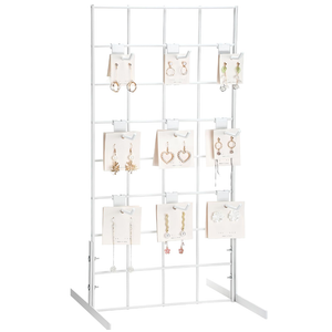 Pack of 10 Metal Grid Wall Hooks Panel Hooks Set Including 1 Pcs 24" H x 12" W Counter Top Gridwall Display Unit with T Base Floorstanding and 9 Pcs 4'' D Grid Panel for Retail Display(White)