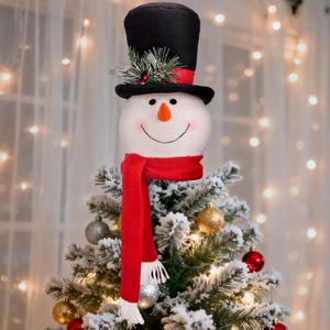 Christmas Tree Topper Snowman  Cute Hugger Santa Xmas Snowman Tree Topper, Christmas Tree Decoration for Holiday & New Year, 11.4" Tall, 6" Hat Diameter
