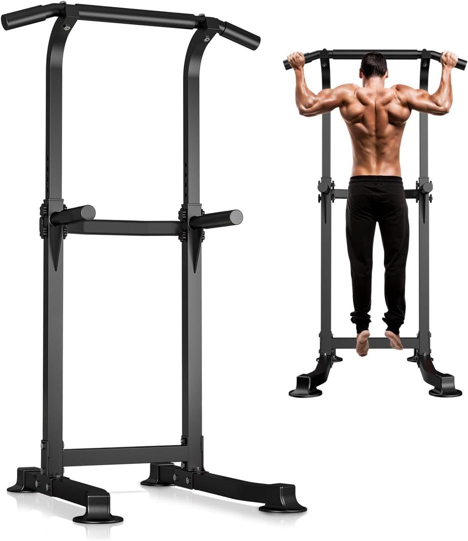 Wesfital Pull Up Bar Dip Bar Power Tower Workout Dip Station Height Adjustable Free Standing Chin Up Bar Home Gym Equipment 330LBS Weight Capacity (Pure Black)