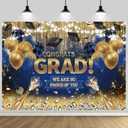7x5FT Blue Gold Congrats Grad Theme Photo Backdrop We are So Proud of You Photography Background Graduation Party Banner Indoor Outdoor Congratulations Graduate Decoration Polyester