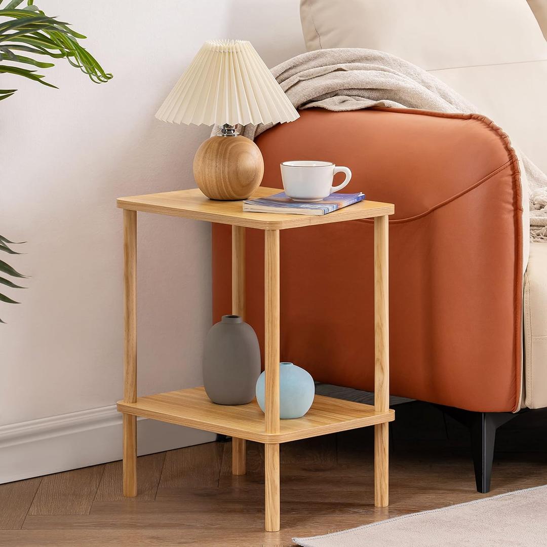 Apicizon 2 Tier End Table, Boho Side Table with Storage Shelf, Nightstand Bedside Table for Small Spaces, Bedroom, Living Room, Entryway, Farmhouse, Easy Assembly, Natural (2 Tier-a-natural)