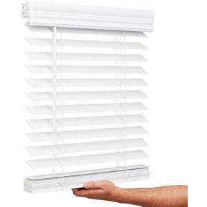 Lotus & Windoware Cordless, 2 Inch Faux Wood Blind, 62" Wide x 60" Long, Window Blinds, Blinds & Shades, Blinds for Indoor Windows, Embossed, Bright White