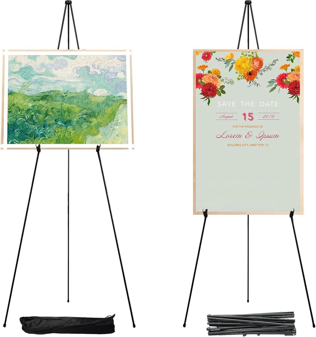2 Pack 63" Black Easel Stand for Display Wedding Sign & Poster,Adjustable Easels for Display Poster Board Stand,Collapsable Portable Metal Painting Easel Tripod for Floor(Black 2PC)