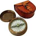 Authentic Vintage Style Brass Pocket Compass with Leather Case Rustic Vintage Home Decor Gifts
