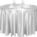 Ruisita 120 Inches Round Satin Tablecloths Silver Overlay Round Satin Table Cover Bright Silk Tablecloth Smooth Fabric Tablecloth for Wedding Banquet Table Decoration
