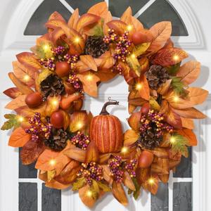 Fall Decor Fall Wreath-Fall Wreaths for Front Door, 18 Inch Autumn Wreath for Outside Porch Decoration, Wreath for Fall Outdoor Indoor Home Decoration (Brown)