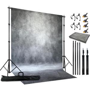 2-in-1 Abstract Photography Backdrop Stand Kit - 6.5x6.5 ft Portable Dual Rod Stand with 6x8 ft Polyester Fabric Backdrop for Portraits and Photo Props - Roller Pocket Design6x8ft,Grey
