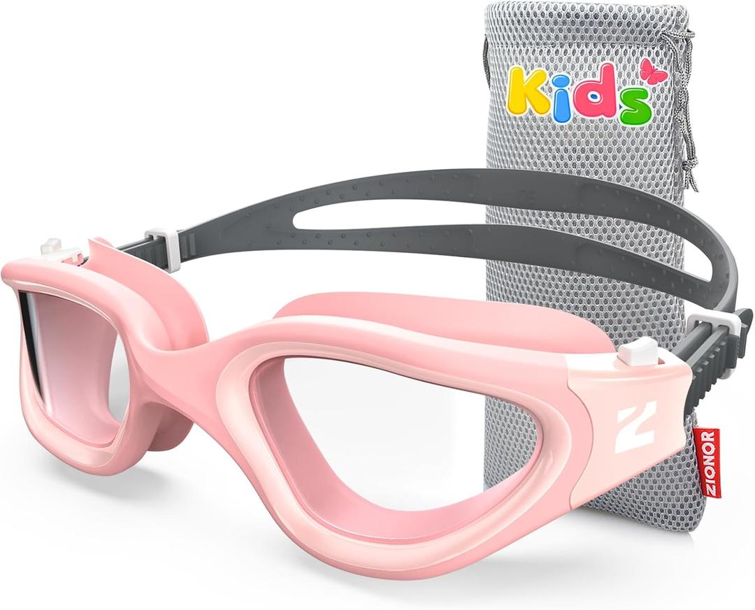 ZIONOR Kids Swim Goggles, G1MINI SE Anti-Fog Swimming Goggles for Kid Child 6-14 (A0 Clear Lens - Pink)