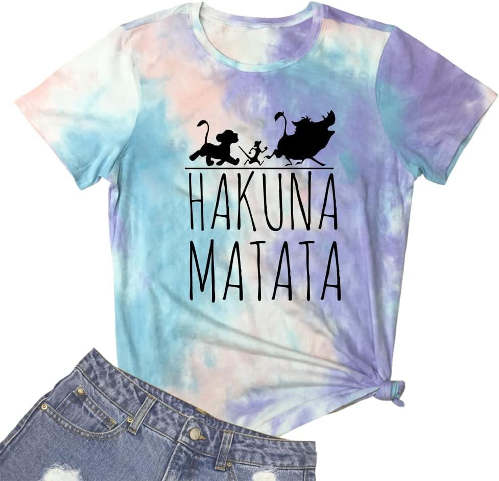 LOOKFACE Women Cute Graphic Tops Tie Dye T-Shirts Blue Purple Red, Large