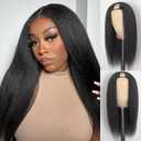U Part Wig Kinky Straight Wigs for Black Women, 18 inch Upgraded U Shape Clip in Wigs Yaki Straight Remy Human Hair Extensions Glueless 200% Density Natural Color