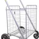dbest products Cruiser Cart Deluxe 2 Shopping Grocery Rolling Folding Laundry Basket on Wheels Foldable Utility Trolley Compact Lightweight Collapsible, Silver