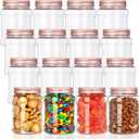 Fasmov 16 Pack 16 Ounce Clear Plastic Jars Containers with Rose Gold Lids, Round Empty Plastic Slime Storage Containers for Kitchen & Household Storage - BPA Free