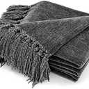 RECYCO Throw Blanket Soft Cozy Chenille Throw Blanket with Fringe Tassel for Couch Sofa Chair Bed Living Room Gift (Dark Gray, 60" x 80")