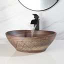 Ceramic Vessel Sink with Faucet and Drain Combo Brown Bathroom Sink Above Counter Oval Sinks Bowl, 12.6x15.75 inches