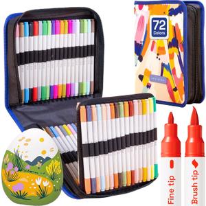 ARTISTRO Dual Tip Acrylic Paint Markers - Easy for All Ages & Levels Acrylic Paint Pens for Fabric, Rocks, Paper, Wood, Canvas, Glass, DIY (Dual Tip Brush + Fine, 72)