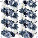 Artificial Flower Candle Rings - 6 Inch Inner Rose Floral Wreaths with Butterflies for Wedding Bridal Event Table Centerpieces Backdrop Decorations (Navy Blue & White, 6 X Candle Rings)