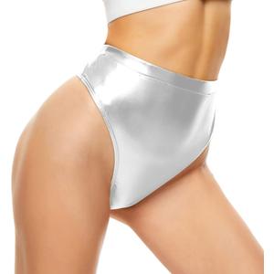 Kepblom Women's Thong Metallic Rave Bottoms Shiny High Waisted Panties for Festival Clubwear Dancing, S