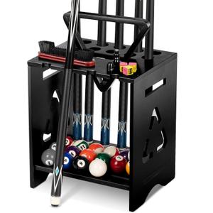 EXTCCT Pool Stick Holder Floor Stand - Hardwood Solid Wood Pool Cue Rack for 10 Cues, Billiard Cue Holder with Pool Table Accessory Organizer for Game Room or Home Bar（black）