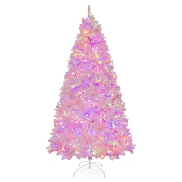 7-ft 500 LED Light Flocked Artificial Christmas Tree Hinged with 1200 Branch Tips