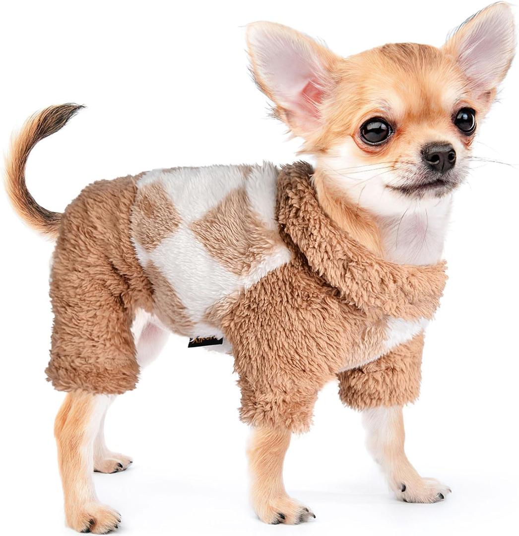 Sebaoyu Turtleneck Dog Pajamas for Small Dogs, Fleece Sweater, Winter Cute Tiny Clothes Outfit Puppy Pet Jumpsuits Chihuahua Yorkie Cat Clothing(Beige, Medium)