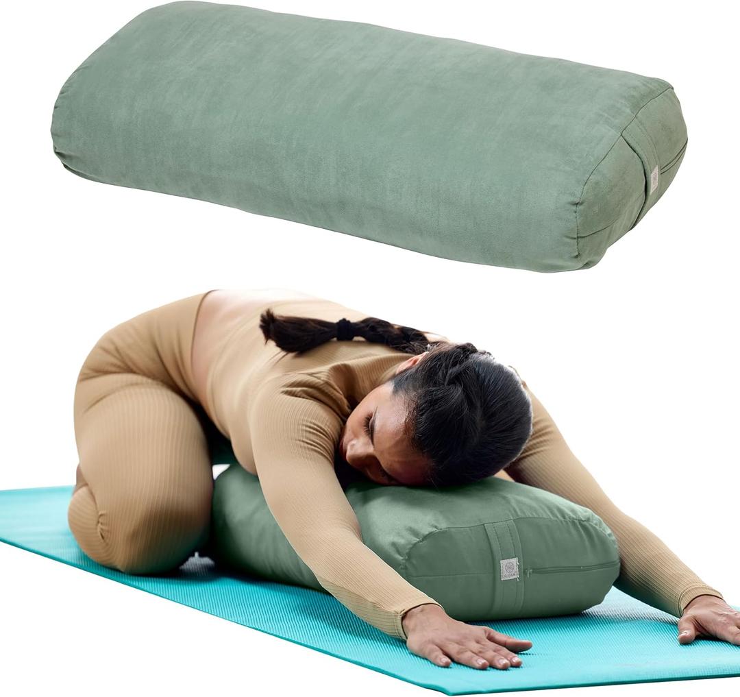 Gaiam Yoga Bolster Pillow, Soft Meditation Cushion for Yoga, Massage and Back Support, Breathable Cotton Fill, Zippered Microfiber Cover, Easy-Carry Handle, Machine Washable