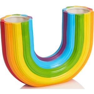 Rainbow Decorative Vase, Vibrant Color Funky Home Decor, Ceramic Vase for Flowers, Modern Decorative Cute Ceramic Vases for Home Decor