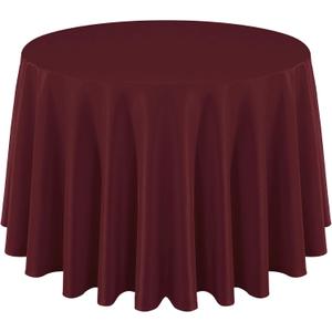 Hiasan Christmas Round Tablecloth 108 Inch - Waterproof Stain Resistant Spillproof Polyester Fabric Table Cloth for Dining Room Kitchen Party, Burgundy