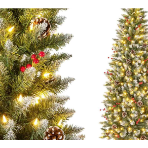 6ft Pre-lit Artificial Christmas Tree Slim Artificial Xmas Tree with 300 LED Light