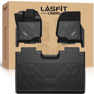 LASFIT Floor Mats for Ford F-150 2015-2026 | F150 Lightning 2022-2025 SuperCrew (Rear w/o Fold Flat Storage) Carpet Floor All Weather Protector TPE Truck Liners- 1st & 2nd Row, 3pcs Black