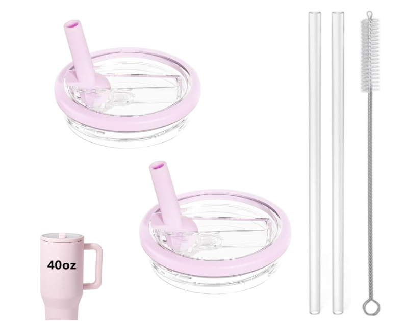 2 Pack 40 oz Tumbler Flip Straw Lid Replacement fit for HydroJug, Spill Proof Splash Resistant Tumbler Lids,Reusable Leak Proof Tumbler Cover for Cup Accessories (Pink)