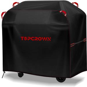 TOPCROWN Grill Cover for Outdoor Grill, BBQ Gas Grill Waterproof Anti-UV Oxford Fabric Windproof Design with Adjustable Straps, Fits Weber/Char-Broil/Nexgrill and More (420D Black+Red, 49" - 52")