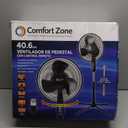 Comfort Zone 16-Inch Oscillating Pedestal Fan with Remote Control, 3-Speed High-Velocity Cooling, Adjustable Height & Tilt, Quad-Pod Folding Base, Black ETL Listed