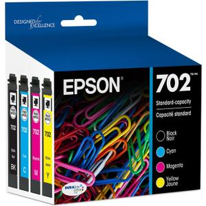 EPSON 702 DURABrite Ultra Ink Standard Capacity Black & Color Cartridge Combo Pack (T702120-BCS) Works with WorkForce Pro WF-3720, 3730, 3733