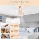 20" Boho Ceiling Fans with Lights, Fabric Fandelier Chandelier Ceiling Fan with Light Remote Control, Caged with 6 Speeds for Bedroom, Nursery(White)