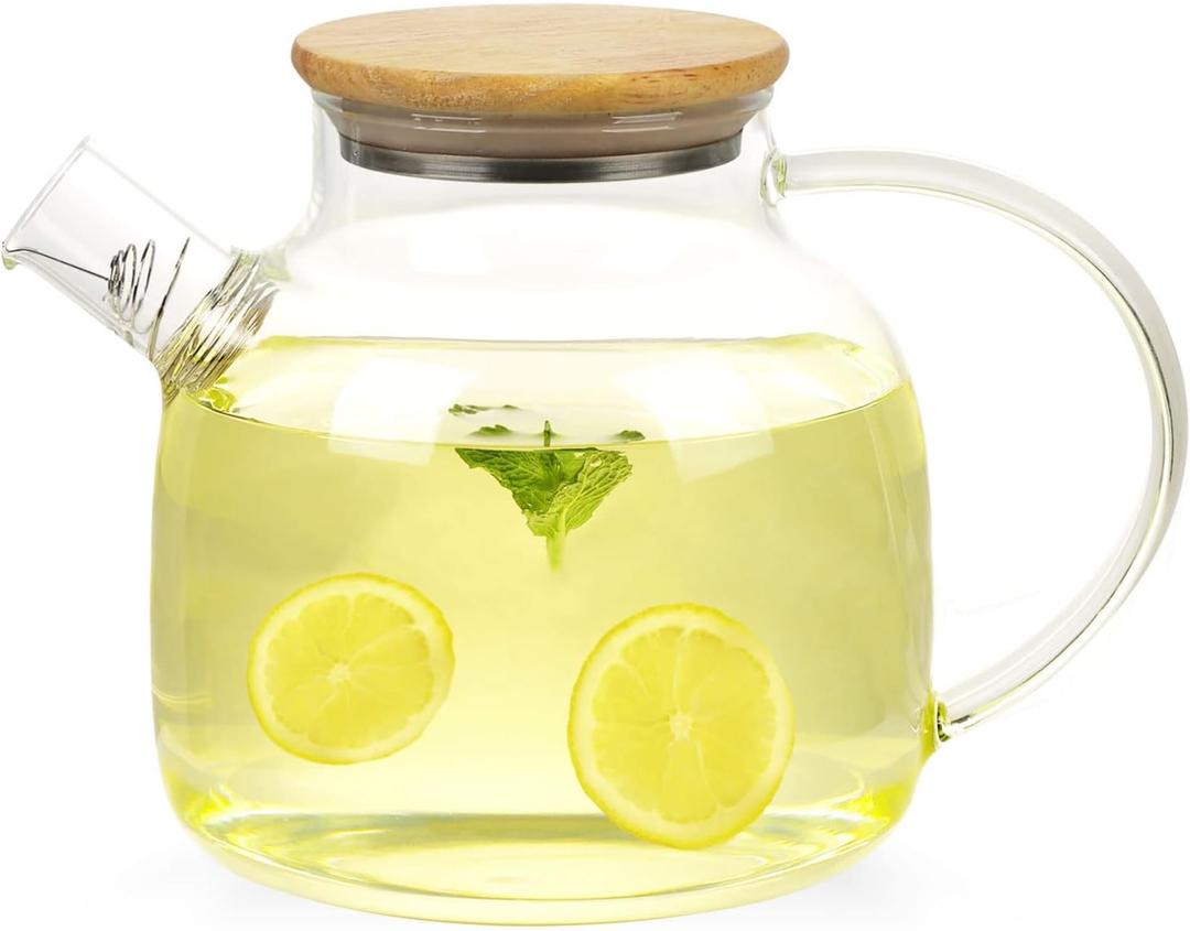WHJY Clear Glass Teapot Glass Pots for Cooking on Stove Clear Teapots with Infuser for Loose tea, Kettle Teapot for Loose Leaf for Boiling Water -50 oz