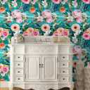 HAOKHOME Floral Peel and Stick Wallpaper Teal Green/Pink Removable Textured for Bedroom Nursery Decorations 17.7in x 6.5ft