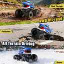 BOBXIN Amphibious Remote Control Shark Monster Truck Squirt Water,4WD All-Terrain Off-Road 2.4Ghz Waterproof RC Car Pool Water Toys for Kids Age 6+ Blue