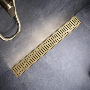 Sharp-tec 24 inch Linear Shower Drain, Gold Rectangular Floor Drain, V-Shape Design Drain Channel, 304 Stainless Steel, cUPC Certificated for Bathroom Shower Room (Drain Base is Not Included)
