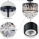 WUZUPS Crystal Drum Chandelier Flushmount Ceiling Light Modern Lighting Fixture for Entry Hallway Kitchen Bathroom Bedroom, H 16.3'' x W 13'', E12 Base, Black, 16.3 inches high, 13 inches wide