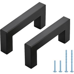 JOY DECOR 10 Pack Kitchen Cabinet Pulls with 3 Inch Hole Center, Matte Black Stainless Steel Cabinet Handles, Kitchen Drawer Pulls Hardware