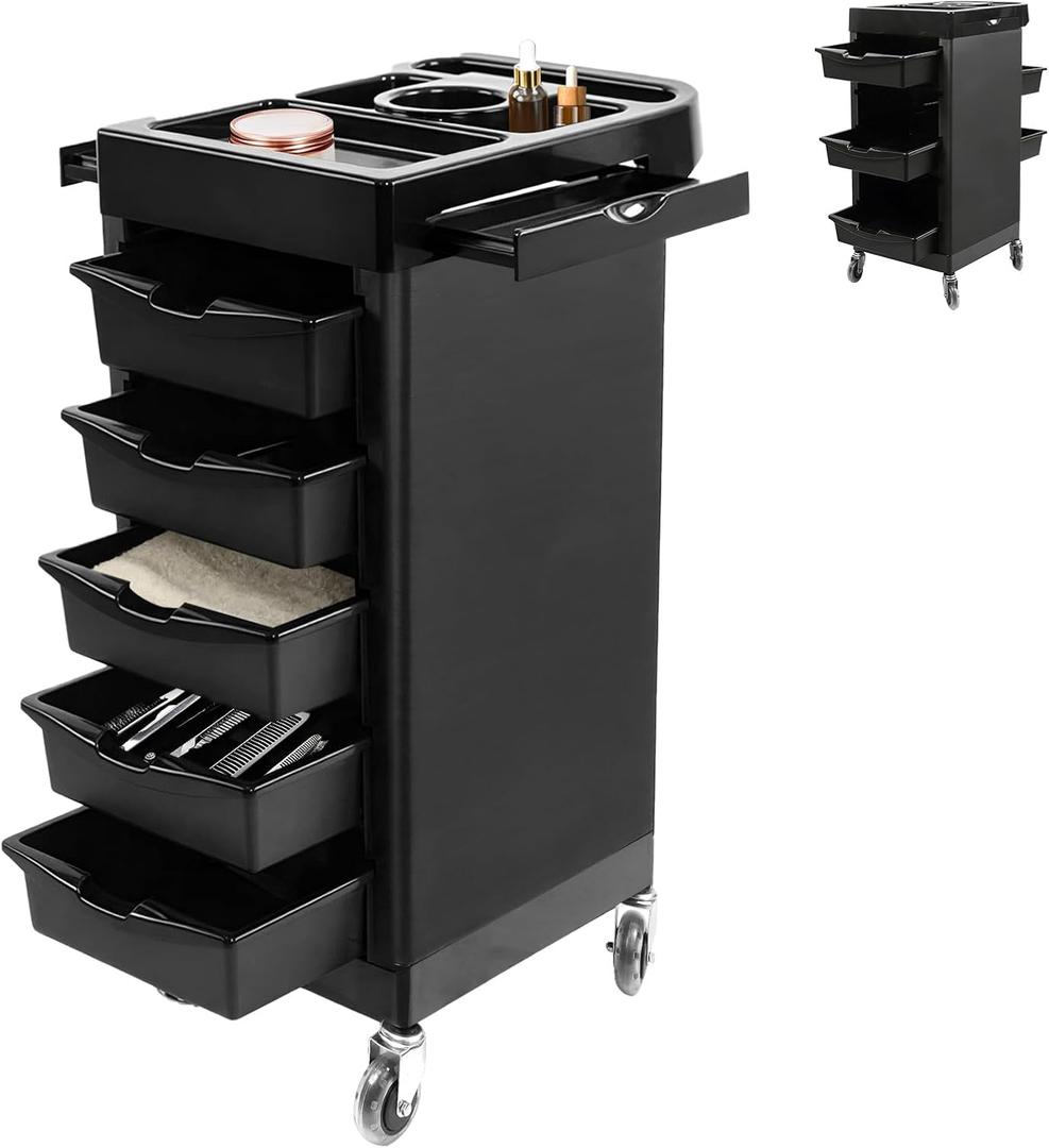 EBANKU Salon Beauty Rolling Trolley Cart Black Hair Salon Storage