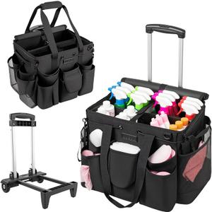 Large Cleaning Caddy for Cleaning Supplies Organizer, Rolling Cleaning Caddy Bags with Wheels for Housekeepers, Cleaning Carts on Wheels for Home Car Office Picnic (Black-black) Large Cleaning Caddy for Cleaning Supplies Organizer, Rolling Cleaning Caddy Bags with Wheels for Housekeepers, Cleaning Carts on Wheels for Home Car Office Picnic (Black-black)