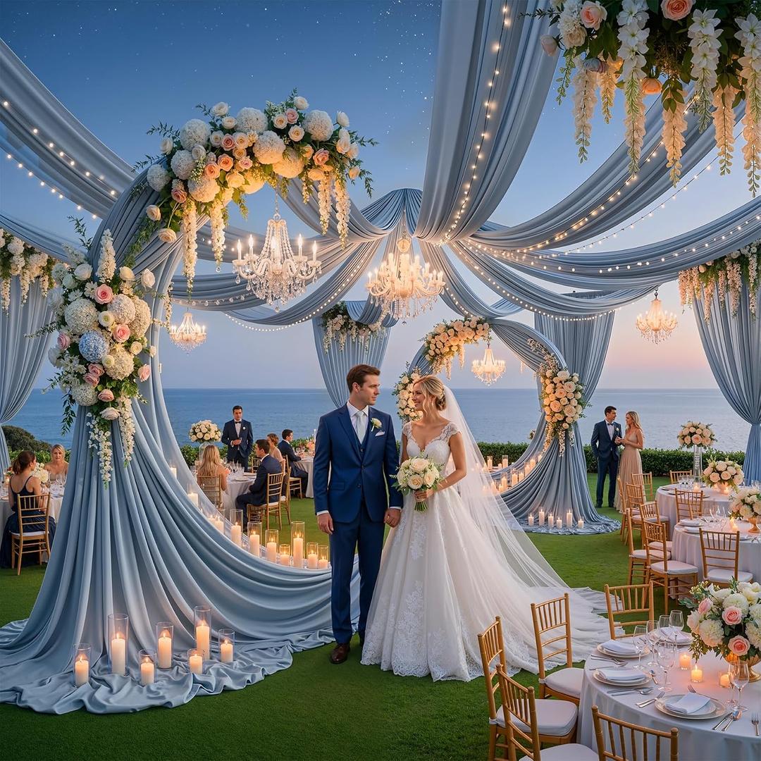 20ftx40ft Dusty Blue Ceiling Curtain for Wedding Parties | 4 Panels Wrinkle-Free 40 FT Long Tent Draping Curtains for Wedding, Birthday & Theme Parties, 40ft Height with Rod Pocket, 60"W x 480"L