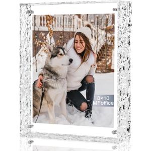 8x10 Picture Frame - Crystal Clear Acrylic Floating Photo Frame for 8x10, 8x8, 6x8 Photos, Horizontal or Vertical Tabletop Display, Transparent, 1Pack